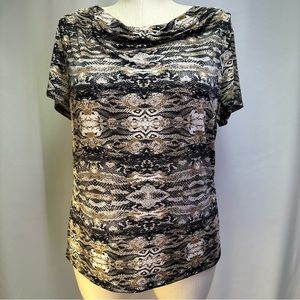 Jacyln Smith Women’s Sheer Short Sleeve Cowl Round Neck Shirt Size XL